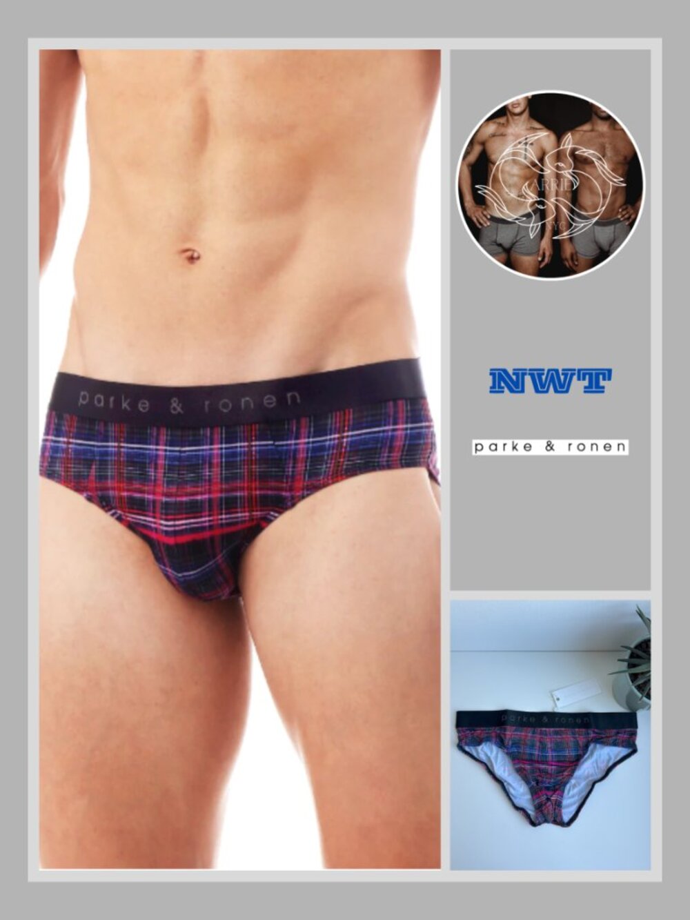 Parke & Ronen - Print Low Rise Brief - Fuchsia Cape Cod Plaid (M)